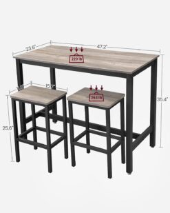 VASAGLE Bar Table Set, Bar Table with 2 Bar Stools, Dining table set, Kitchen Counter with Bar Chairs, Industrial for Kitchen, Living Room, Party Room, Greige and Black ULBT015B02