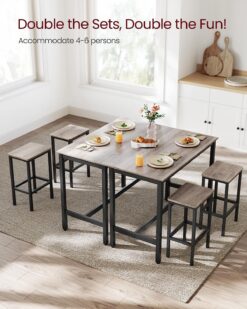 VASAGLE Bar Table Set, Bar Table with 2 Bar Stools, Dining table set, Kitchen Counter with Bar Chairs, Industrial for Kitchen, Living Room, Party Room, Greige and Black ULBT015B02