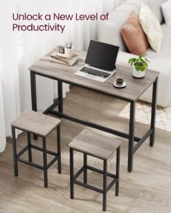 VASAGLE Bar Table Set, Bar Table with 2 Bar Stools, Dining table set, Kitchen Counter with Bar Chairs, Industrial for Kitchen, Living Room, Party Room, Greige and Black ULBT015B02