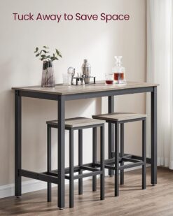 VASAGLE Bar Table Set, Bar Table with 2 Bar Stools, Dining table set, Kitchen Counter with Bar Chairs, Industrial for Kitchen, Living Room, Party Room, Greige and Black ULBT015B02