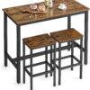 VASAGLE Bar Table Set, with 2 Bar Stools, Dining table set, Kitchen Counter with Bar Chairs, Industrial, Living Room, Party Room, Rustic Brown and Black ULBT15X