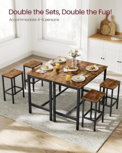 VASAGLE Bar Table Set, with 2 Bar Stools, Dining table set, Kitchen Counter with Bar Chairs, Industrial, Living Room, Party Room, Rustic Brown and Black ULBT15X
