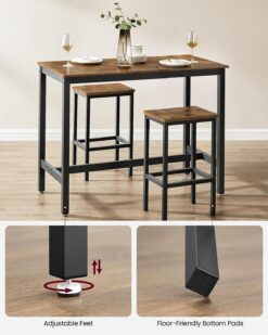 VASAGLE Bar Table Set, with 2 Bar Stools, Dining table set, Kitchen Counter with Bar Chairs, Industrial, Living Room, Party Room, Rustic Brown and Black ULBT15X