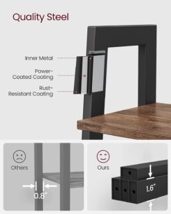VASAGLE Ladder Shelf, 4-Tier Bookshelf, Storage Rack, Bookcase with Steel Frame, for Living Room, Home Office, Kitchen, Bedroom, Industrial Style, Hazelnut Brown and Black ULLS044B03
