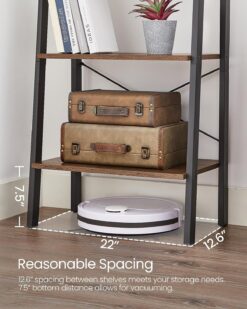 VASAGLE Ladder Shelf, 4-Tier Bookshelf, Storage Rack, Bookcase with Steel Frame, for Living Room, Home Office, Kitchen, Bedroom, Industrial Style, Hazelnut Brown and Black ULLS044B03