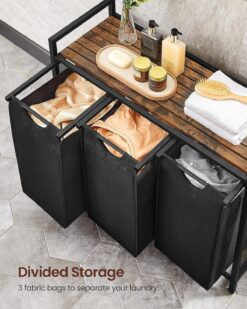 VASAGLE Laundry Hamper, Laundry Basket, Laundry Sorter with 3 Pull-Out and Removable Bags, Rustic Brown and Black UBLH301B01