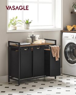 VASAGLE Laundry Hamper, Laundry Basket, Laundry Sorter with 3 Pull-Out and Removable Bags, Rustic Brown and Black UBLH301B01