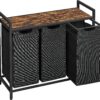 VASAGLE Laundry Hamper, Laundry Basket, Laundry Sorter with 3 Pull-Out and Removable Bags, Rustic Brown and Black UBLH301B01