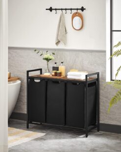 VASAGLE Laundry Hamper, Laundry Basket, Laundry Sorter with 3 Pull-Out and Removable Bags, Rustic Brown and Black UBLH301B01