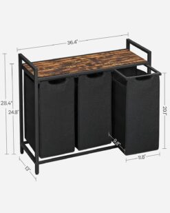 VASAGLE Laundry Hamper, Laundry Basket, Laundry Sorter with 3 Pull-Out and Removable Bags, Rustic Brown and Black UBLH301B01