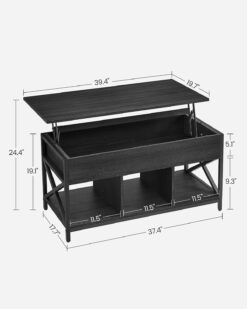 VASAGLE Lift Top Coffee Table for Living Room, Industrial Coffee Table with Hidden Compartments and Storage Shelf, Steel Frame, 19.7 x 39.4 x (19.3-24.4) Inches, Black with Wood Grain ULCT202B22