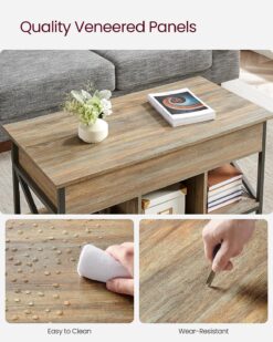 VASAGLE Lift Top Coffee Table for Living Room, Industrial Coffee Table with Hidden Compartments and Storage Shelf, Steel Frame, 19.7 x 39.4 x (19.3-24.4) Inches, Oak with Blue Grains ULCT202B60