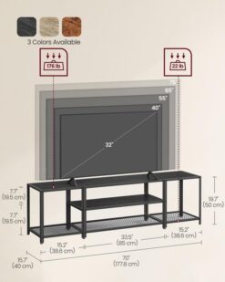 VASAGLE Modern TV Stand for TVs up to 75 Inches, 3Tier Entertainment Center, Industrial TV Console Table with Open Storage Shelves, for Living Room