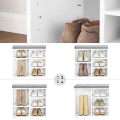 VASAGLE Rack Bench, Shoe Shelf, Storage Cabinet Compartments, with Cushion, for Entryway, 11.8 x 40.9 x 18.9 Inches, 10 Cubbies, White + Gray