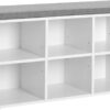 VASAGLE Shoe Bench, Shoe Storage Organizer with 6 Compartments and 3 Adjustable Shelves, Cushioned Seat, Closet, White and Gray ULHS23WT