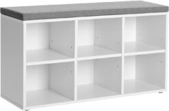 VASAGLE Shoe Bench, Shoe Storage Organizer with 6 Compartments and 3 Adjustable Shelves, Cushioned Seat, Closet, White and Gray ULHS23WT