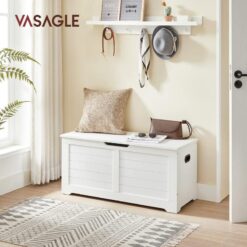 VASAGLE Storage Chest, Storage Trunk with 2 Safety Hinges, Storage Bench, Shoe Bench, Modern Style, 15.7 x 39.4 x 18.1 Inches, for Entryway, Bedroom, Living Room, White ULSB061T10