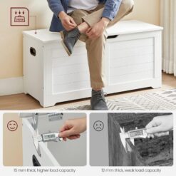 VASAGLE Storage Chest, Storage Trunk with 2 Safety Hinges, Storage Bench, Shoe Bench, Modern Style, 15.7 x 39.4 x 18.1 Inches, for Entryway, Bedroom, Living Room, White ULSB061T10
