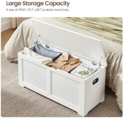 VASAGLE Storage Chest, Storage Trunk with 2 Safety Hinges, Storage Bench, Shoe Bench, Modern Style, 15.7 x 39.4 x 18.1 Inches, for Entryway, Bedroom, Living Room, White ULSB061T10