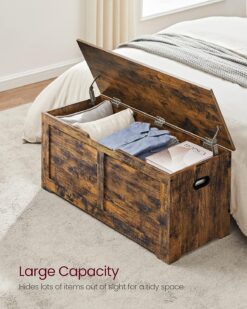 VASAGLE Storage Chest, Storage Trunk with 2 Safety Hinges, Storage Bench, Shoe Bench, Rustic Style, 15.7 x 39.4 x 18.1 Inches, for Entryway, Bedroom, Living Room, Rustic Brown ULSB061T01