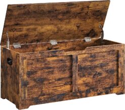 VASAGLE Storage Chest, Storage Trunk with 2 Safety Hinges, Storage Bench, Shoe Bench, Rustic Style, 15.7 x 39.4 x 18.1 Inches, for Entryway, Bedroom, Living Room, Rustic Brown ULSB061T01