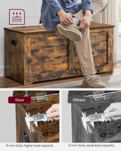 VASAGLE Storage Chest, Storage Trunk with 2 Safety Hinges, Storage Bench, Shoe Bench, Rustic Style, 15.7 x 39.4 x 18.1 Inches, for Entryway, Bedroom, Living Room, Rustic Brown ULSB061T01