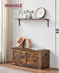 VASAGLE Storage Chest, Storage Trunk with 2 Safety Hinges, Storage Bench, Shoe Bench, Rustic Style, 15.7 x 39.4 x 18.1 Inches, for Entryway, Bedroom, Living Room, Rustic Brown ULSB061T01