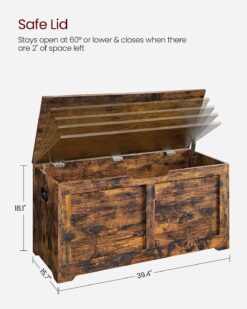 VASAGLE Storage Chest, Storage Trunk with 2 Safety Hinges, Storage Bench, Shoe Bench, Rustic Style, 15.7 x 39.4 x 18.1 Inches, for Entryway, Bedroom, Living Room, Rustic Brown ULSB061T01