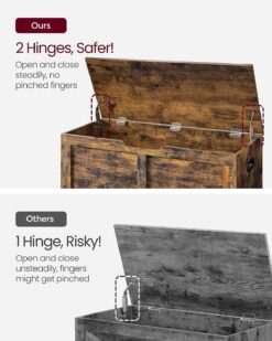 VASAGLE Storage Chest, Storage Trunk with 2 Safety Hinges, Storage Bench, Shoe Bench, Rustic Style, 15.7 x 39.4 x 18.1 Inches, for Entryway, Bedroom, Living Room, Rustic Brown ULSB061T01