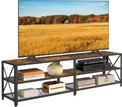 VASAGLE TV Stand, TV Console for TVs Up to 70 Inches, TV Table, 63 Inches Width, TV Cabinet with Storage Shelves, Steel Frame, for Living Room, Bedroom, Rustic Brown and Black ULTV095B01