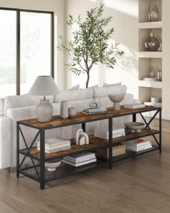 VASAGLE TV Stand, TV Console for TVs Up to 70 Inches, TV Table, 63 Inches Width, TV Cabinet with Storage Shelves, Steel Frame, for Living Room, Bedroom, Rustic Brown and Black ULTV095B01