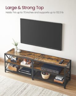 VASAGLE TV Stand, TV Console for TVs Up to 70 Inches, TV Table, 63 Inches Width, TV Cabinet with Storage Shelves, Steel Frame, for Living Room, Bedroom, Rustic Brown and Black ULTV095B01