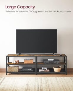 VASAGLE TV Stand, TV Console for TVs Up to 70 Inches, TV Table, 63 Inches Width, TV Cabinet with Storage Shelves, Steel Frame, for Living Room, Bedroom, Rustic Brown and Black ULTV095B01