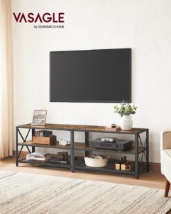 VASAGLE TV Stand, TV Console for TVs Up to 70 Inches, TV Table, 63 Inches Width, TV Cabinet with Storage Shelves, Steel Frame, for Living Room, Bedroom, Rustic Brown and Black ULTV095B01