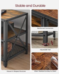 VASAGLE TV Stand, TV Console for TVs Up to 70 Inches, TV Table, 63 Inches Width, TV Cabinet with Storage Shelves, Steel Frame, for Living Room, Bedroom, Rustic Brown and Black ULTV095B01