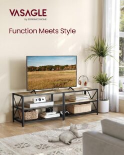 VASAGLE TV Stand, TV Console for TVs Up to 70 Inches, TV Table, 63 Inches Width, TV Cabinet with Storage Shelves, Steel Frame, for Living Room, Bedroom, Turquoise Brown and Black ULTV095B60