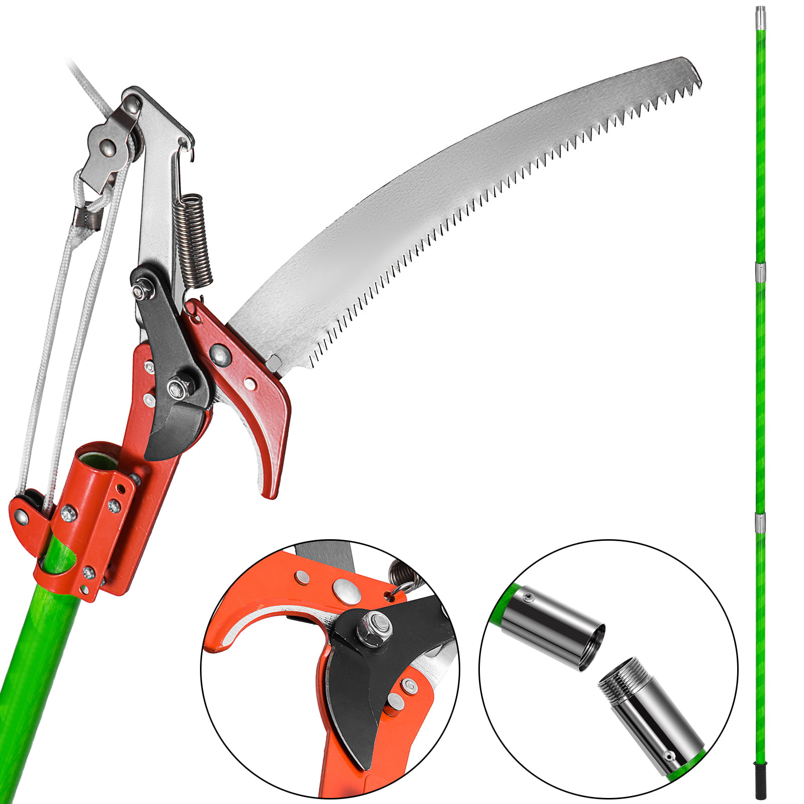 VEVOR Extendable Pole Pruning Saw Telescopic Tree Pruner Pole Saw W/  3-Sided Blade SK5 Cutting Blade,  Telescopic Tree Pruner