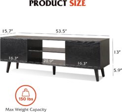 WLIVE TV Stand for 55 60 inch TV, Entertainment Center with Storage Cabinets, Rustic TV Console for Living Room Decor, Black