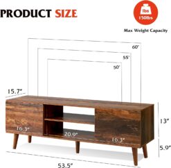 WLIVE TV Stand for 55 60 inch TV, Mid Century Modern TV Console, Entertainment Center with Storage for Living Room, Retro Brown