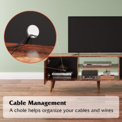 WLIVE TV Stand for 55 60 inch TV, Mid Century Modern TV Console, Entertainment Center with Storage for Living Room, Retro Brown