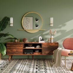 WLIVE TV Stand for 55 60 inch TV, Mid Century Modern TV Console, Entertainment Center with Storage for Living Room, Retro Brown