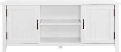 Walker Edison Buren Classic Grooved Door TV Stand for TVs up to 65 Inches, 58 Inch, Solid White