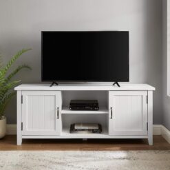Walker Edison Buren Classic Grooved Door TV Stand for TVs up to 65 Inches, 58 Inch, Solid White