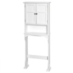 White Bathroom Spacesaver with Cabinet and 3 Shelves, Zenna Home Collette over-the-Toilet