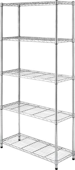 Whitmor Supreme 5 Tier Shelving with Adjustable Shelves and Leveling Feet - 350 lb. Capacity per Shelf - Chrome