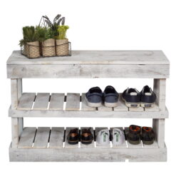 Woven Paths Rustic Wood 2 -Tier Shoe Rack Bench with Storage, White