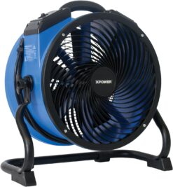 XPOWER FC-300 Heavy Duty Industrial High Velocity Whole Room Air Mover Air Circulator Utility Shop Floor Fan, Variable Speed, Timer, 14 inch, 2100 CFM, Black, Blue