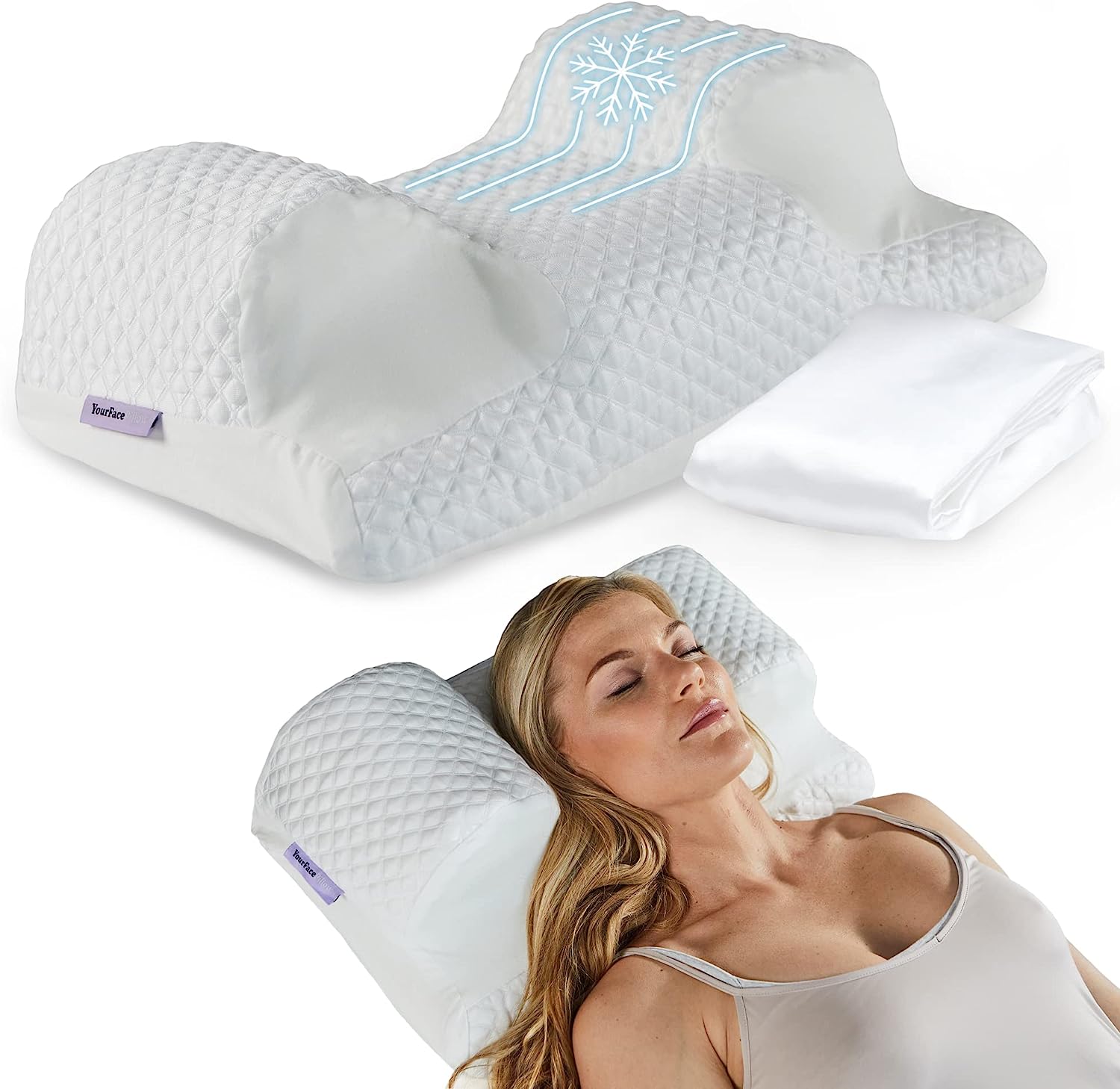 YourFacePillow Cooling Beauty Pillow with Satin Case - Anti Aging