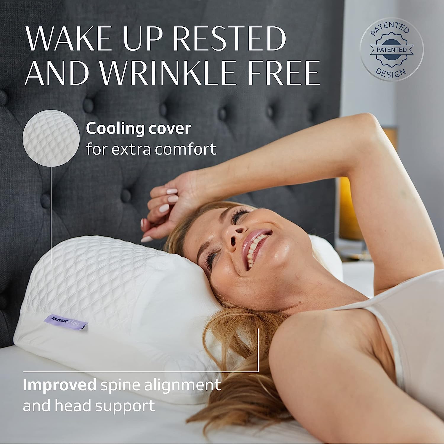 Face Up pillow; back sleeping training pillow, memory foam, standard size