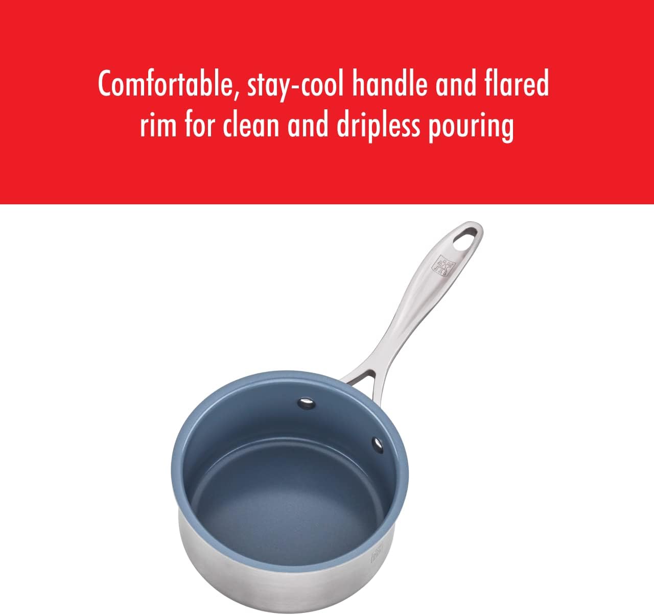ZWILLING 1 Qt. Stainless Steel Ceramic Non-Stick Sauce Pan, Clad